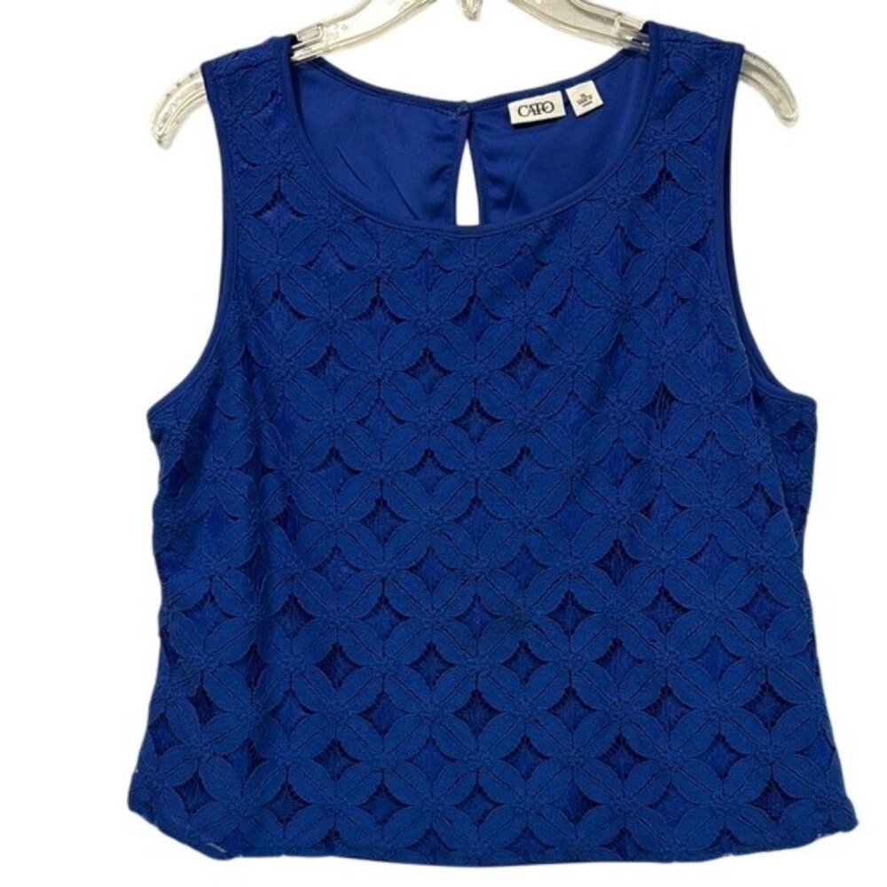 Cato Blue Sleeveless Top with Rounded Neckline and Cut Out Details, Women's XL
